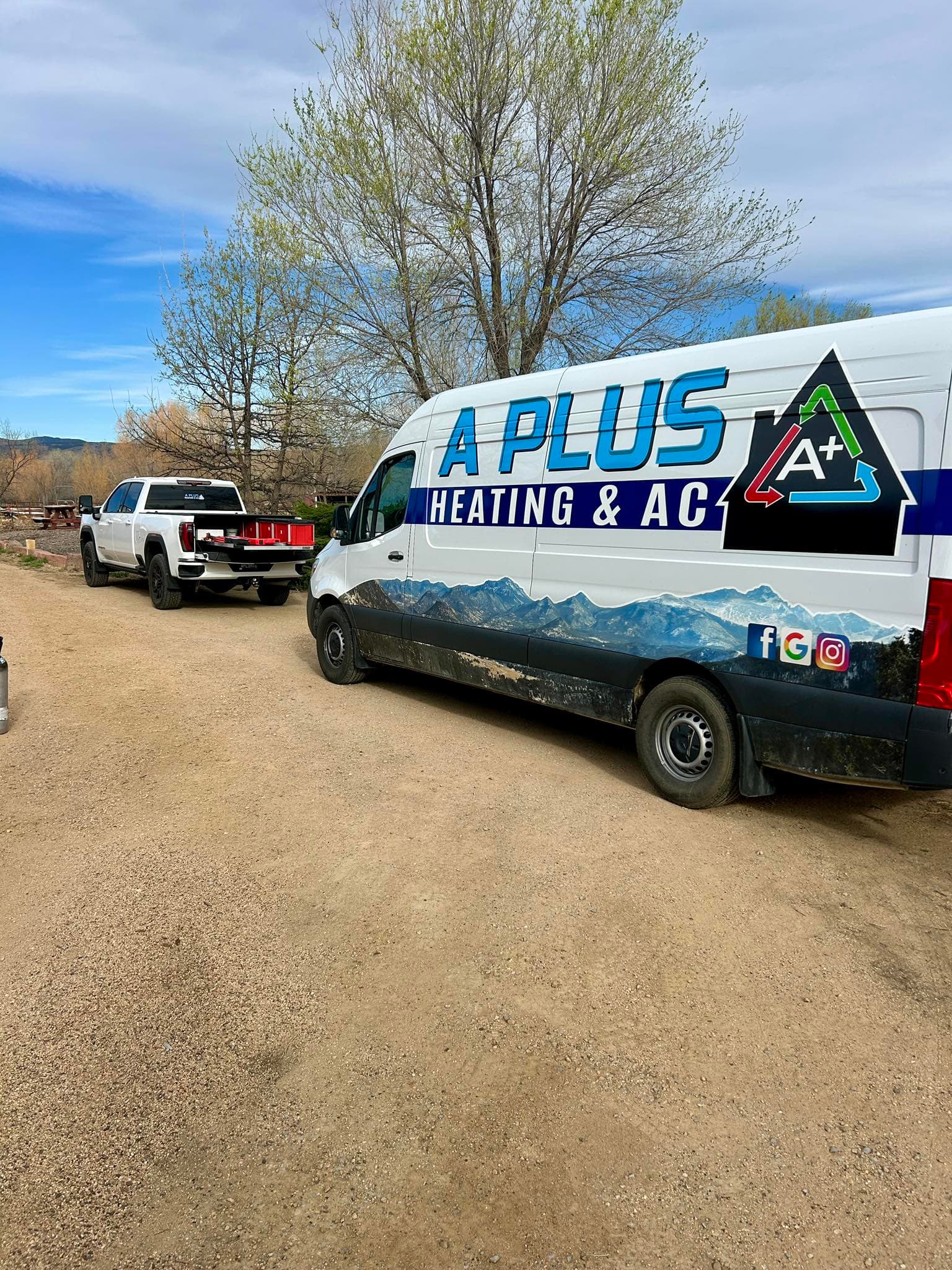 A Plus Heating & AC service van on job site